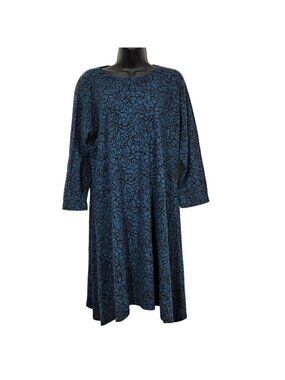 Cut Loose Dress Large Blue Floral Jacquard Stretch Lagenlook Knee Length Flowy